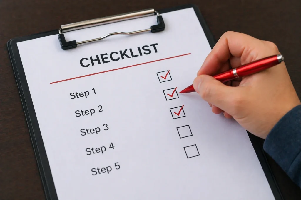 A Shopify merchant checking off an app audit checklist to identify and remove unnecessary apps