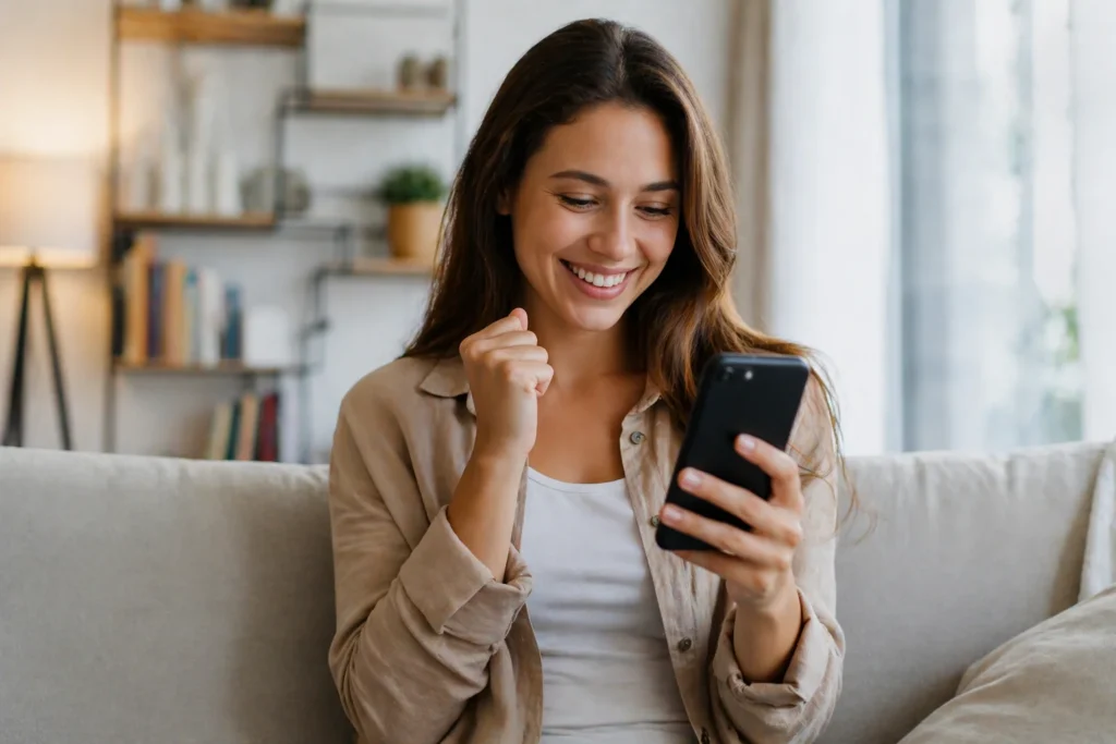 A customer earning loyalty points on their smartphone after making a purchase