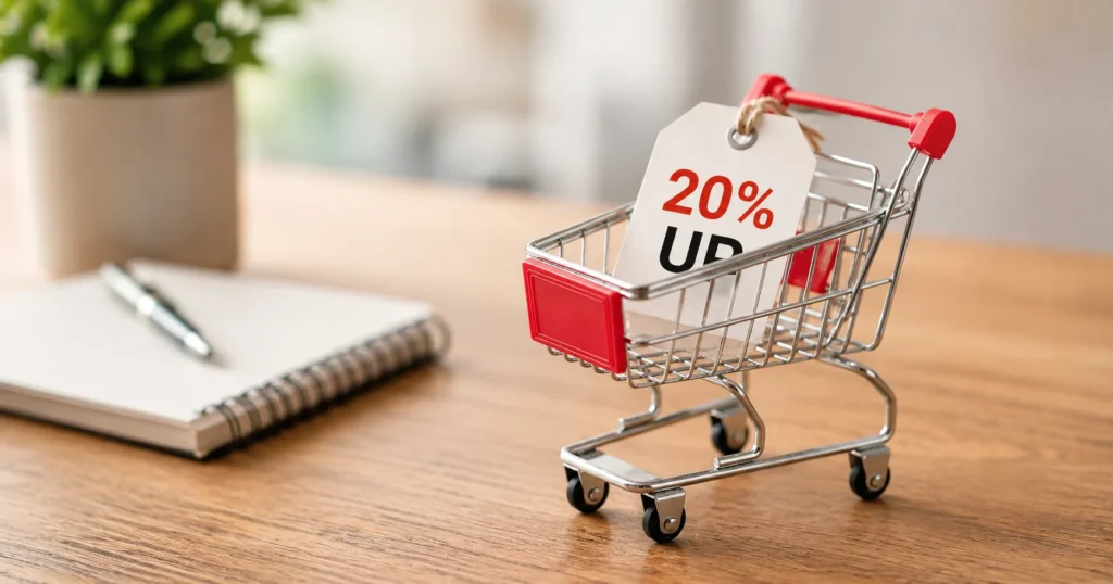 A hand using a calculator next to a sticky note with "AOV" written on it — illustrating how to calculate average order value on Shopify